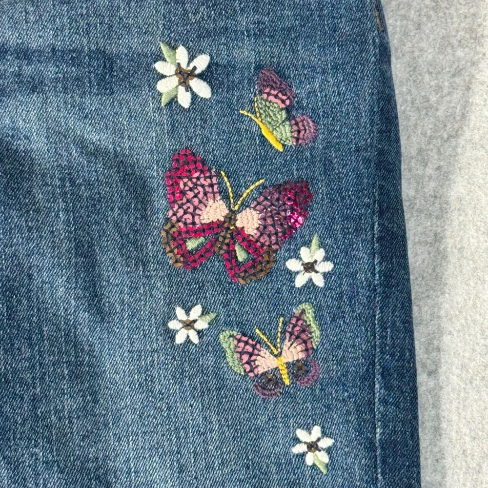 Jumping Beans Girls Blue Denim Jeans Butterfly Floral Sequin Embroidery Size 10